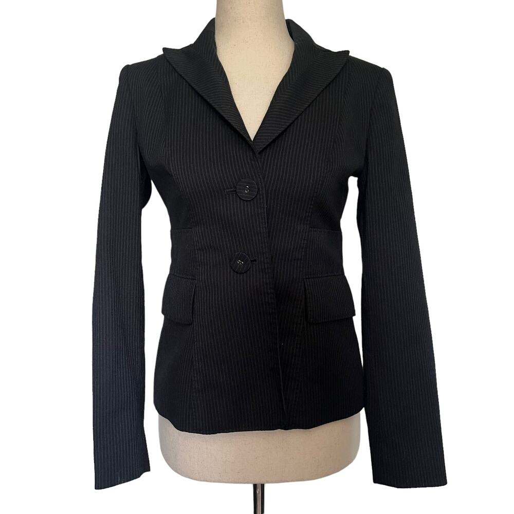 Y2K Anne Klein Pinstripe Womens Blazer Sz OP Gray Career Quiet Luxury Academia